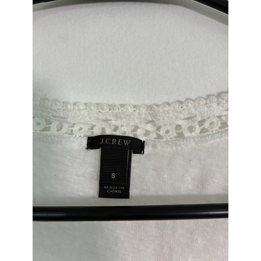 J.Crew White 100% Linen Crochet Lace Trim Tank Top Sleeveless Blouse A7282 Small - Picture 4 of 6